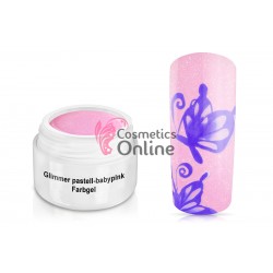 Gel UV Jolifin color cu sclipici Glimmer Pastell Baby Pink 5 ml + 1 Pigment Oglinda Cadou
